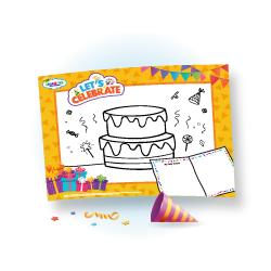 Illustration of a birthday poster with colorful art and decorations